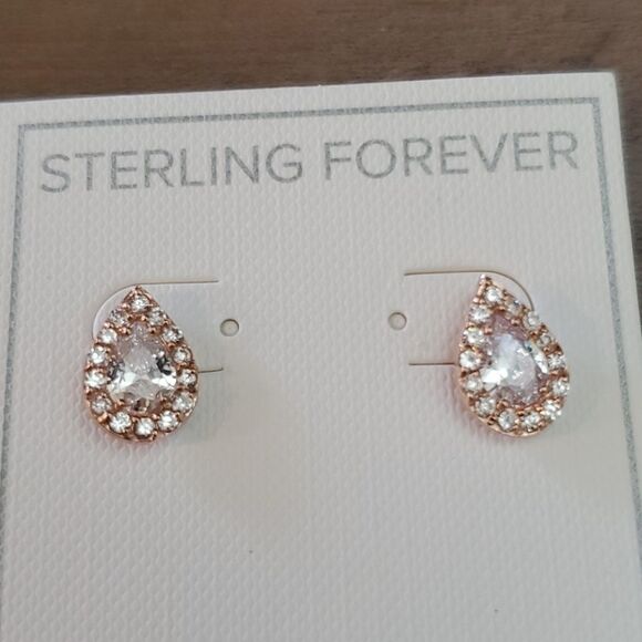 Rose Gold Teardrop Cubic Zirconia Stud Earrings - Picture 4 of 9